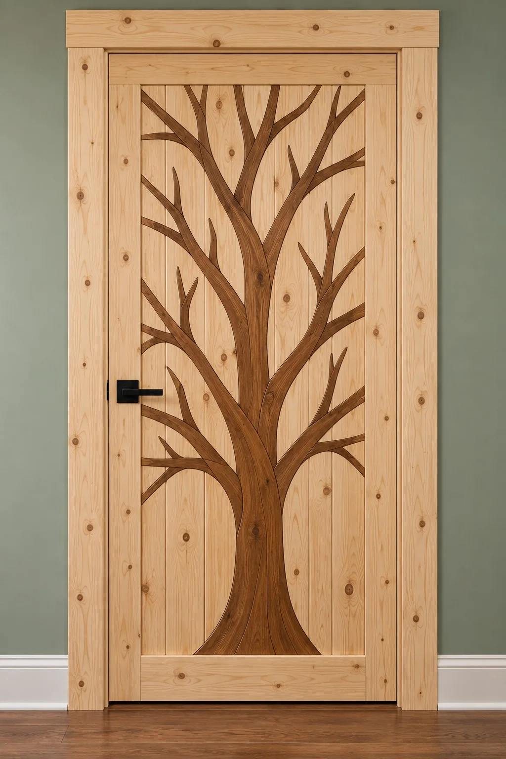 Concept: door with inlaid tree design